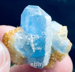 256grams20 pieces lot of lustrous rare blue Celestine specimens cluster+calcite