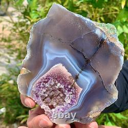 290G Natural Amethyst agate geode crystal Hand cut piece specimen Healing