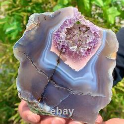 290G Natural Amethyst agate geode crystal Hand cut piece specimen Healing