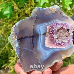 290G Natural Amethyst agate geode crystal Hand cut piece specimen Healing