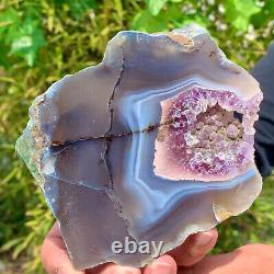 290G Natural Amethyst agate geode crystal Hand cut piece specimen Healing