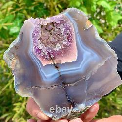 290G Natural Amethyst agate geode crystal Hand cut piece specimen Healing