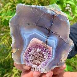 290G Natural Amethyst agate geode crystal Hand cut piece specimen Healing