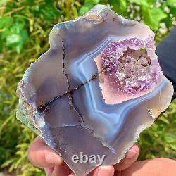 290G Natural Amethyst agate geode crystal Hand cut piece specimen Healing