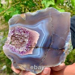 290G Natural Amethyst agate geode crystal Hand cut piece specimen Healing