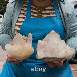 2Pieces 2480g Clear White Quartz Crystal Cluster Rough Specimen Healing 1464