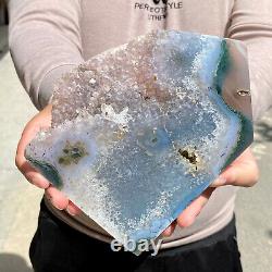 2.2LB Natural agate Amethyst geode quartz crystal Hand cut piece specimen
