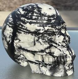 2.9 Lb Polished Black Network Jasper Skull Hand Carved Skull Display Piece