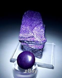 2 PIECES-Purple Suglite crystal & Polished Cabochon, mine South Africa