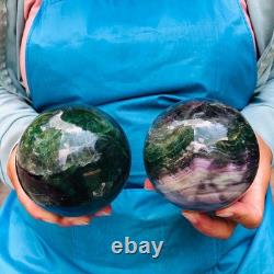 2 Pieces 2240g Natural Fransparent Fluorite Energy Ball Reiki Stone Healing 889