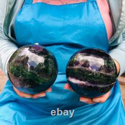 2 Pieces 3090g Natural Fransparent Fluorite Energy Ball Reiki Stone Healing 877