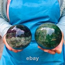 2 Pieces 4.77LB Natural Green Fluorite Ball Quartz Crystal Reiki Healing 890