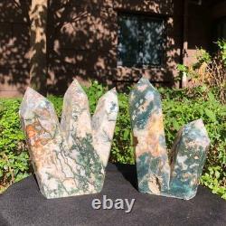 2 Pieces 5.36LB Natural Ocean Jasper column multiple pointed quartz crystal 1182
