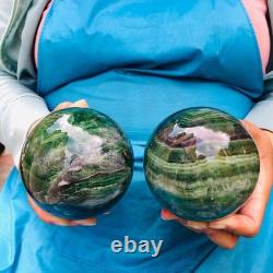 2 Pieces 5.91LB Natural Green Fluorite Ball Quartz Crystal Reiki Healing 879