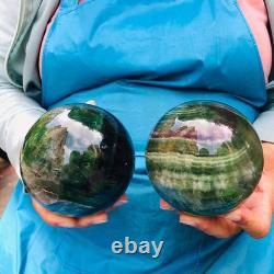 2 Pieces 5.91LB Natural Green Fluorite Ball Quartz Crystal Reiki Healing 879