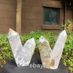 2 Pieces 6.16LB Natural Ocean Jasper column multiple pointed quartz crystal 1177