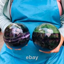 2 Pieces 7.85LB Natural Beautiful Fluorite Energy Magic Crystal Ball Healing 883