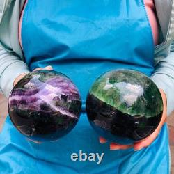 2 Pieces 7.85LB Natural Beautiful Fluorite Energy Magic Crystal Ball Healing 883