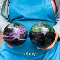 2 Pieces 7.85LB Natural Beautiful Fluorite Energy Magic Crystal Ball Healing 883