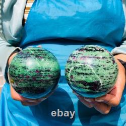 2 pieces 1890g Top Natural Red-Green Treasure Ball Quartz Crystal Healing 2069