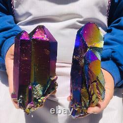 2 pieces 3.36LB Color Electroplate Quartz Crystal Cluster Specimen Heals 482