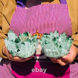 2 pieces 3.5LB Rare Twinkling Green Phantom Quartz Crystal Cluster Specimen 1822