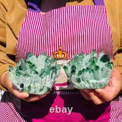 2 pieces 3.5LB Rare Twinkling Green Phantom Quartz Crystal Cluster Specimen 1822