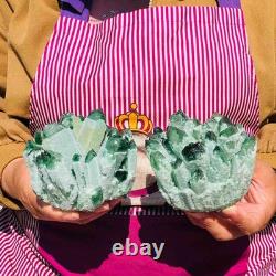 2 pieces 3.5LB Rare Twinkling Green Phantom Quartz Crystal Cluster Specimen 1822