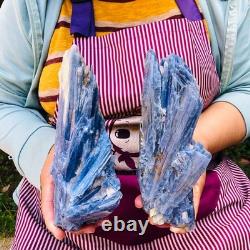 2 pieces 3.6LB Rare Natural Beautiful Blue With Crystal Quartz Specimen 1901