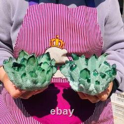 2 pieces 3.78LB Rare Twinkling Green Phantom Quartz Crystal Cluster Healing 706