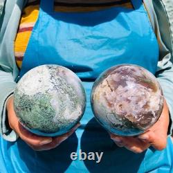 2 pieces 4.35LB Natural Water Grass Agate Ball Quartz Crystal Specimen 2106