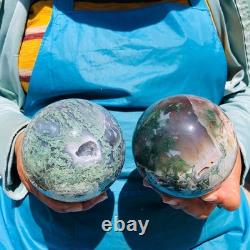 2 pieces 4.35LB Natural Water Grass Agate Ball Quartz Crystal Specimen 2106