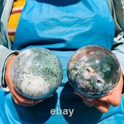 2 pieces 4.35LB Natural Water Grass Agate Ball Quartz Crystal Specimen 2106