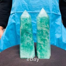 2 pieces 4.4LB Natural fluorite obelisk quartz crystal reiki healing 2710