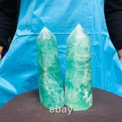 2 pieces 4.4LB Natural fluorite obelisk quartz crystal reiki healing 2710