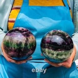 2 pieces 7.12LB Natural Beautiful Fluorite Energy Crystal Ball Healing 1308