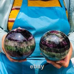 2 pieces 7.12LB Natural Beautiful Fluorite Energy Crystal Ball Healing 1308
