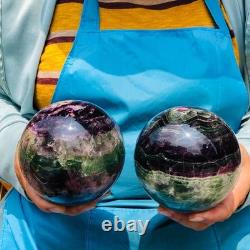 2 pieces 7.12LB Natural Beautiful Fluorite Energy Crystal Ball Healing 1308