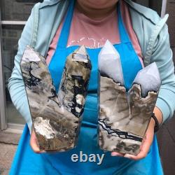 2 pieces 7.34LB Natural Volcanic agate column multiple pointed crystal 2220