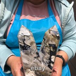 2 pieces 7.34LB Natural Volcanic agate column multiple pointed crystal 2220