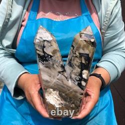2 pieces 7.34LB Natural Volcanic agate column multiple pointed crystal 2220
