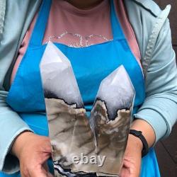 2 pieces 7.34LB Natural Volcanic agate column multiple pointed crystal 2220