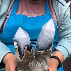 2 pieces 7.34LB Natural Volcanic agate column multiple pointed crystal 2220