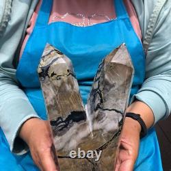 2 pieces 7.34LB Natural Volcanic agate column multiple pointed crystal 2220