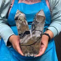 2 pieces 7.34LB Natural Volcanic agate column multiple pointed crystal 2220