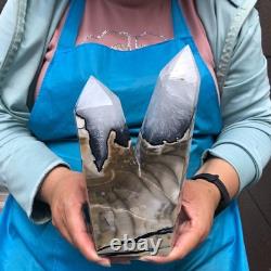 2 pieces 7.34LB Natural Volcanic agate column multiple pointed crystal 2220