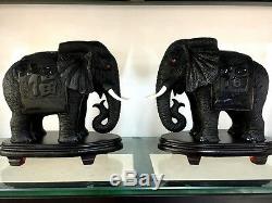 2 pieces Natural obsidian carved elephant Crystal Healing Crafts Distinctive