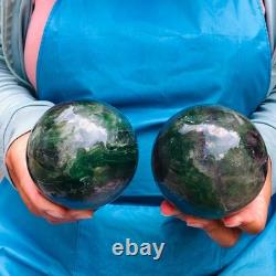 2piec 4.4LB Natural Beautiful Fluorite Energy Magic Ball Reiki Healing 892