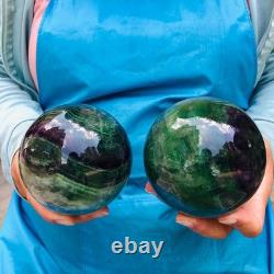 2piec 4.77LB Natural Beautiful Fluorite Energy Magic Ball Reiki Healing 890