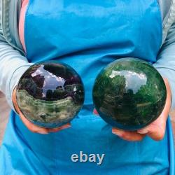 2piec 4.77LB Natural Beautiful Fluorite Energy Magic Ball Reiki Healing 890